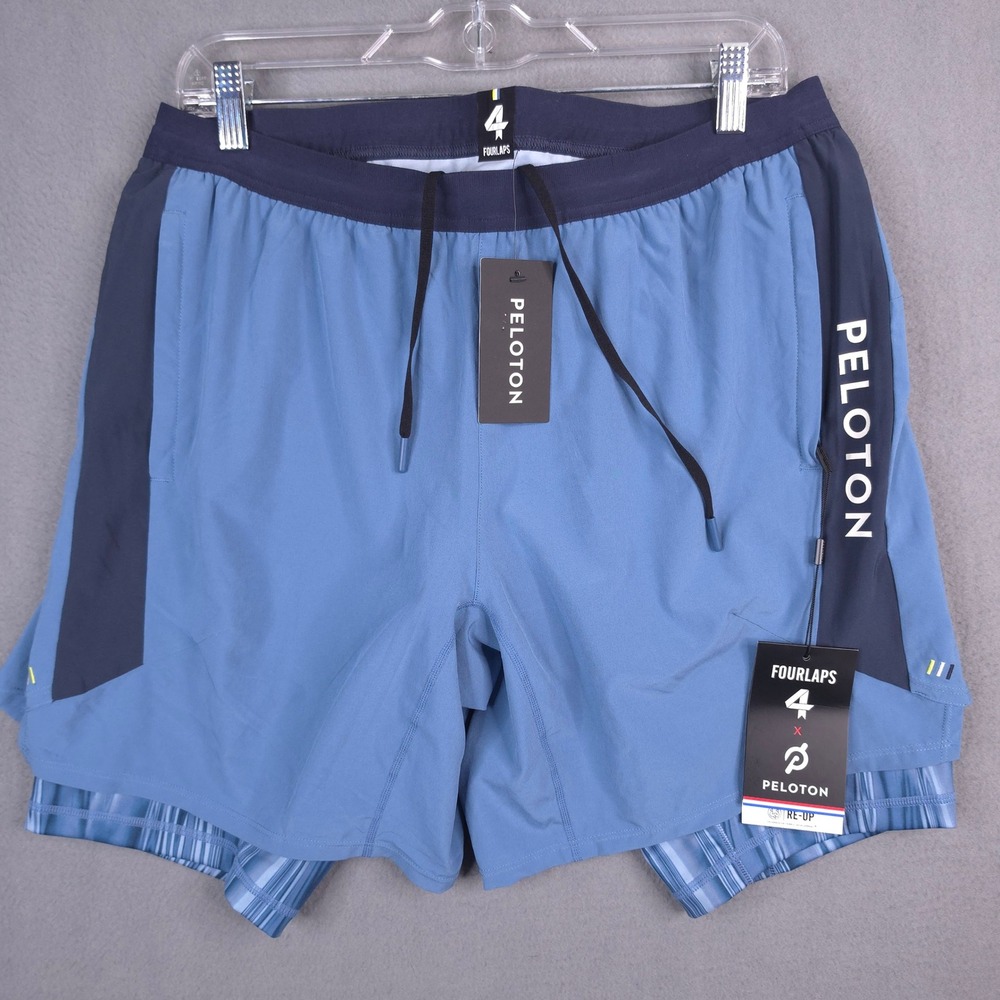 Fourlaps x Peloton Command Short 7" Blue Large Lined Running Training Shorts NEW